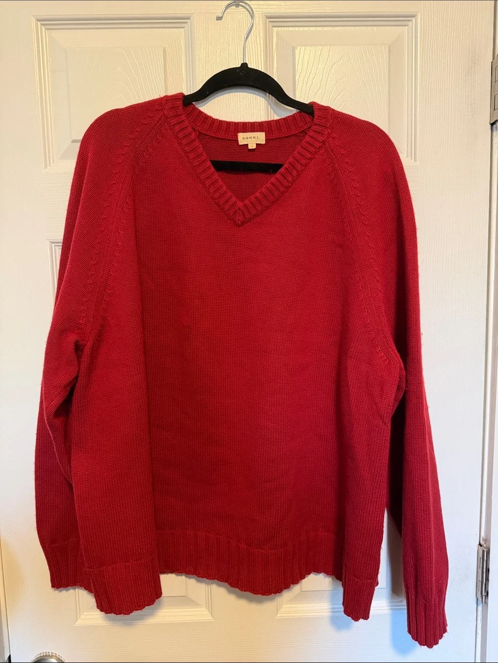 DONNI Cotton Cashmere V-Neck Sweater Rouge Red Size Large